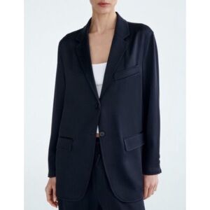 Zara Limited Edition Navy Blue Satin Oversized Blazer Size S Blogger Favorite